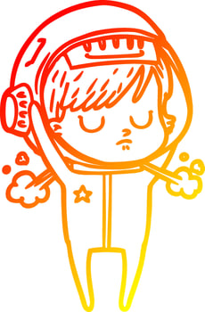 warm gradient line drawing cartoon astronaut woman vector