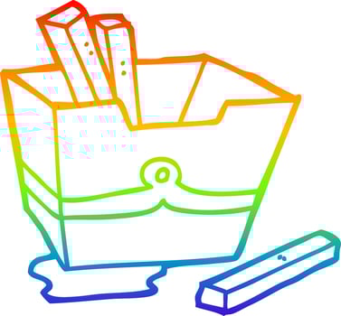 rainbow gradient line drawing cartoon box of fries vector
