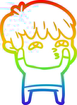 rainbow gradient line drawing cartoon curious man vector