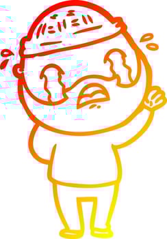 warm gradient line drawing cartoon bearded man crying vector