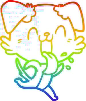 rainbow gradient line drawing cartoon panting dog running vector