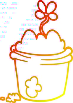 warm gradient line drawing cartoon flower pot vector