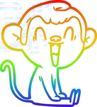 rainbow gradient line drawing cartoon laughing monkey vector