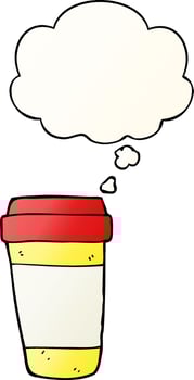 cartoon coffee cup and thought bubble in smooth gradient style vector