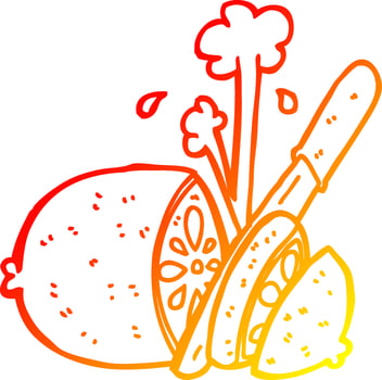 warm gradient line drawing cartoon sliced lemon vector