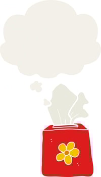 cartoon tissue box and thought bubble in retro style vector