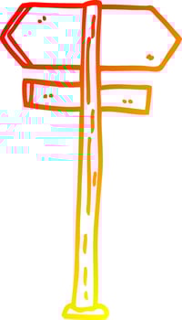 warm gradient line drawing cartoon painted direction sign posts vector