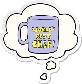worlds best chef mug and thought bubble as a printed sticker vector