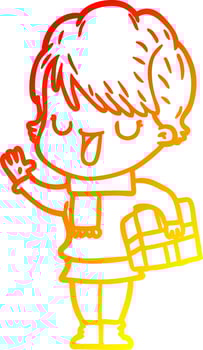warm gradient line drawing cartoon woman talking vector