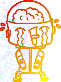 warm gradient line drawing cartoon crying robot vector