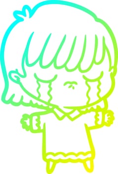 cold gradient line drawing cartoon woman crying vector