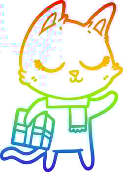 rainbow gradient line drawing calm cartoon cat vector