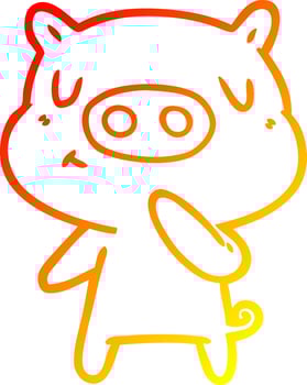 warm gradient line drawing cartoon content pig vector