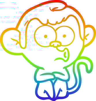 rainbow gradient line drawing cartoon hooting monkey vector