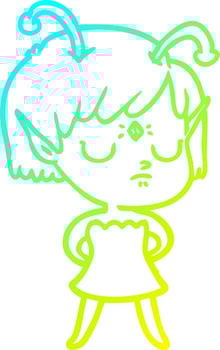 cold gradient line drawing cartoon alien girl vector