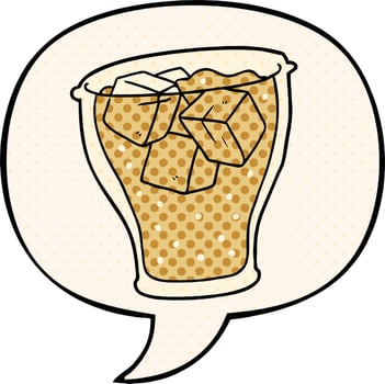 cartoon glass of cola and ice and speech bubble in comic book style vector