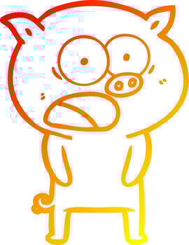 warm gradient line drawing cartoon pig shouting vector