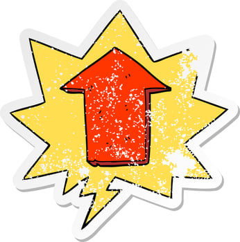 cartoon pointing arrow and speech bubble distressed sticker vector