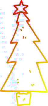 warm gradient line drawing cartoon christmas tree vector