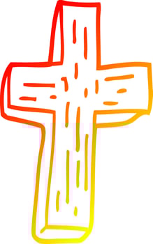 warm gradient line drawing cartoon wooden cross vector