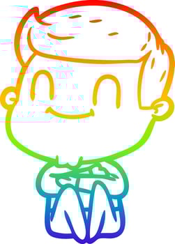 rainbow gradient line drawing cartoon friendly man vector