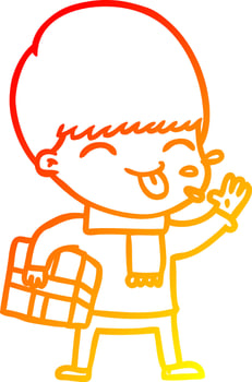 warm gradient line drawing cartoon boy sticking out tongue vector