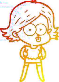warm gradient line drawing cartoon girl pouting vector