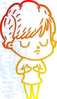 warm gradient line drawing cartoon woman vector