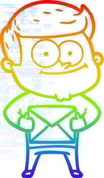 rainbow gradient line drawing cartoon happy man holding letter vector
