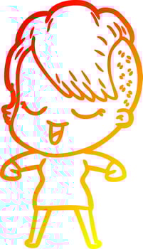 warm gradient line drawing happy cartoon girl vector