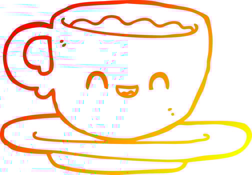 warm gradient line drawing cartoon hot cup of coffee vector
