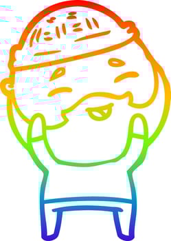 rainbow gradient line drawing cartoon happy bearded man vector