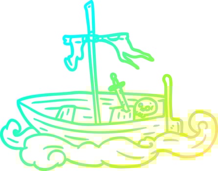 cold gradient line drawing old shipwrecked boat vector