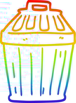 rainbow gradient line drawing cartoon waste bin vector