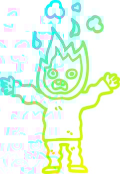 cold gradient line drawing cartoon man with head on fire vector