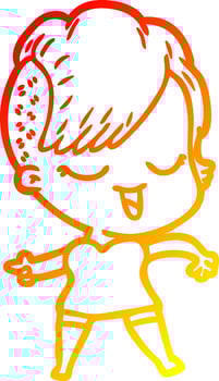 warm gradient line drawing happy cartoon girl vector