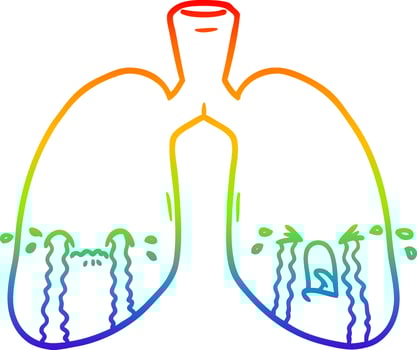 rainbow gradient line drawing cartoon lungs crying vector