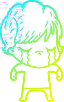 cold gradient line drawing cartoon woman crying vector