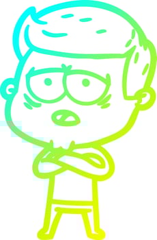 cold gradient line drawing cartoon tired man vector