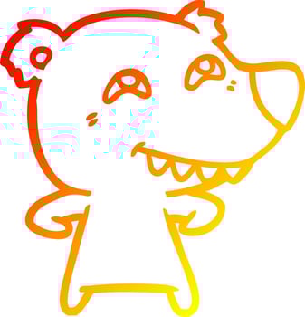 warm gradient line drawing cartoon bear showing teeth vector