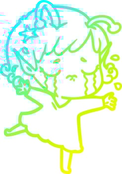 cold gradient line drawing cartoon crying alien girl vector