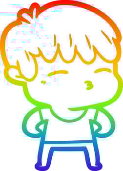 rainbow gradient line drawing cartoon curious boy vector