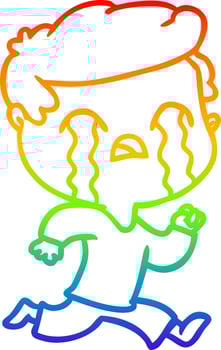 rainbow gradient line drawing cartoon man crying vector