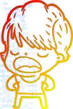 warm gradient line drawing cartoon woman talking vector
