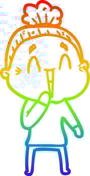 rainbow gradient line drawing cartoon happy old lady vector