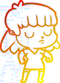 warm gradient line drawing cartoon indifferent woman vector