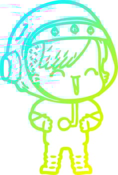 cold gradient line drawing happy cartoon space girl vector