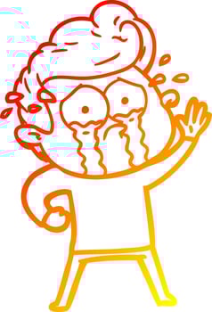 warm gradient line drawing cartoon crying man waving vector