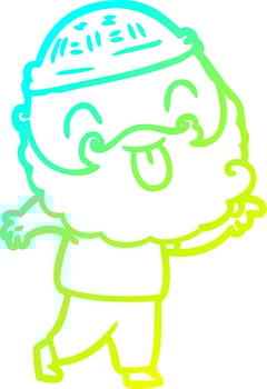 cold gradient line drawing man with beard sticking out tongue vector