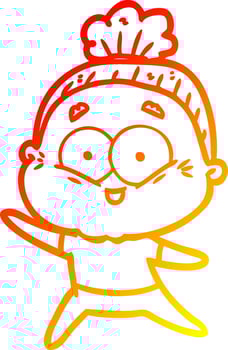 warm gradient line drawing cartoon happy old woman vector